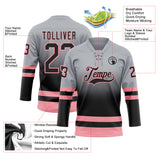 Custom Gray Black-Medium Pink Fade Fashion Hockey Lace Neck Jersey