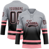 Custom Gray Black-Medium Pink Fade Fashion Hockey Lace Neck Jersey