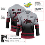 Custom Gray Black-Crimson Fade Fashion Hockey Lace Neck Jersey