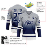 Custom Gray Navy-White Fade Fashion Hockey Lace Neck Jersey