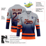 Custom Gray Navy-Orange Fade Fashion Hockey Lace Neck Jersey