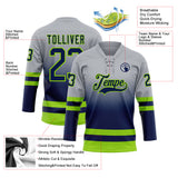 Custom Gray Navy-Neon Green Fade Fashion Hockey Lace Neck Jersey