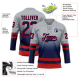Custom Gray Navy-Red Fade Fashion Hockey Lace Neck Jersey
