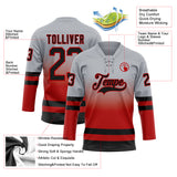 Custom Gray Black-Red Fade Fashion Hockey Lace Neck Jersey
