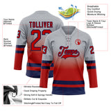Custom Gray Red-Navy Fade Fashion Hockey Lace Neck Jersey