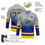 Custom Gray Royal-Yellow Fade Fashion Hockey Lace Neck Jersey