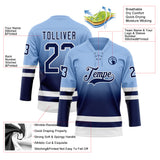 Custom Light Blue Navy-White Fade Fashion Hockey Lace Neck Jersey