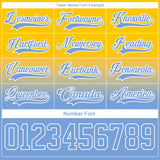 Custom Yellow Light Blue-White Fade Fashion Hockey Lace Neck Jersey