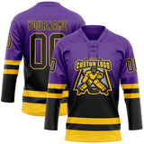 Custom Purple Black-Yellow Fade Fashion Hockey Lace Neck Jersey