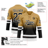 Custom Old Gold Black-White Fade Fashion Hockey Lace Neck Jersey