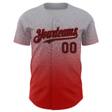 Custom Gray Black-Red Fade Fashion Speckle Authentic Baseball Jersey