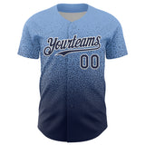 Custom Light Blue Navy-White Fade Fashion Speckle Authentic Baseball Jersey