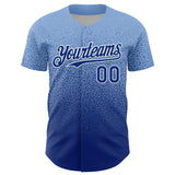 Custom Light Blue Royal-White Fade Fashion Speckle Authentic Baseball Jersey