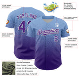 Custom Light Blue Purple-White Fade Fashion Speckle Authentic Baseball Jersey