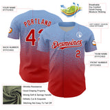 Custom Light Blue Red-White Fade Fashion Speckle Authentic Baseball Jersey