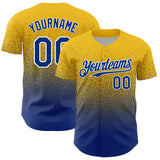 Custom Yellow Royal-White Fade Fashion Speckle Authentic Baseball Jersey