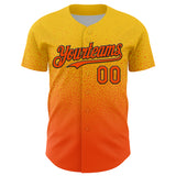 Custom Yellow Orange-Black Fade Fashion Speckle Authentic Baseball Jersey