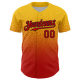 Custom Yellow Red-Black Fade Fashion Speckle Authentic Baseball Jersey