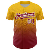 Custom Yellow Crimson-White Fade Fashion Speckle Authentic Baseball Jersey
