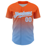 Custom Orange Light Blue-White Fade Fashion Speckle Authentic Baseball Jersey