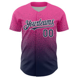 Custom Pink Navy-White Fade Fashion Speckle Authentic Baseball Jersey