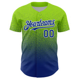 Custom Neon Green Royal-White Fade Fashion Speckle Authentic Baseball Jersey