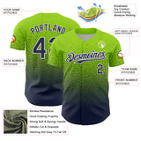 Custom Neon Green Navy-White Fade Fashion Speckle Authentic Baseball Jersey