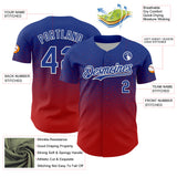 Custom Royal White-Red Fade Fashion Speckle Authentic Baseball Jersey