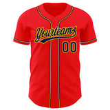 Custom Fire Red Navy-Yellow Authentic Baseball Jersey