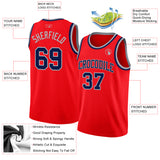 Custom Fire Red Navy-Gray Authentic Basketball Jersey