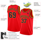 Custom Fire Red Navy-Gold Authentic Basketball Jersey