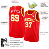 Custom Fire Red White-Gold Authentic Basketball Jersey