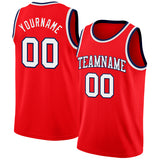Custom Fire Red White-Navy Authentic Basketball Jersey