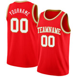 Custom Fire Red White-Old Gold Authentic Basketball Jersey