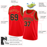 Custom Fire Red Black-Old Gold Authentic Basketball Jersey