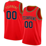 Custom Fire Red Navy-Old Gold Authentic Basketball Jersey
