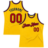 Custom Gold Red-Navy Authentic Throwback Basketball Jersey