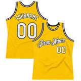 Custom Gold White-Black Authentic Throwback Basketball Jersey