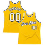 Custom Gold White-Navy Authentic Throwback Basketball Jersey
