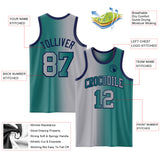 Custom Teal Gray-Navy Authentic Gradient Fashion Basketball Jersey