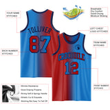 Custom Powder Blue Red-Navy Authentic Gradient Fashion Basketball Jersey