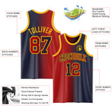 Custom Navy Red-Gold Authentic Gradient Fashion Basketball Jersey