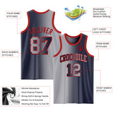 Custom Navy Gray-Red Authentic Gradient Fashion Basketball Jersey