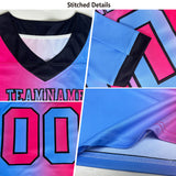 Custom Light Blue Pink-Black Authentic Gradient Fashion Scratch Football Jersey