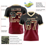 Custom Black Vintage USA Flag Crimson-Cream Authentic Gradient Square Shape 7V7 Flag Football Jersey
