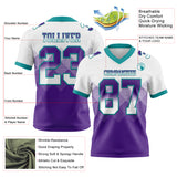 Custom White Purple-Teal Authentic Gradient Square Shape 7V7 Flag Football Jersey