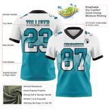 Custom White Teal-Black Authentic Gradient Square Shape 7V7 Flag Football Jersey