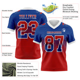 Custom Royal Red-White Authentic Gradient Square Shape 7V7 Flag Football Jersey