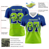 Custom Royal Neon Green-White Authentic Gradient Square Shape 7V7 Flag Football Jersey