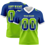 Custom Royal Neon Green-White Authentic Gradient Square Shape 7V7 Flag Football Jersey